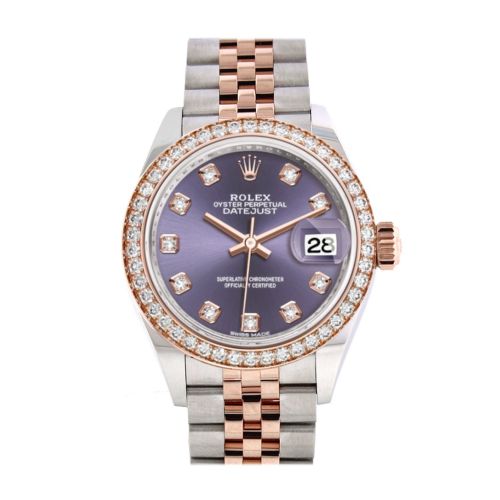 Rolex Datejust 28 Aubergine Diamonds DialDiamond Bezel Rose Gold Two Tone Watch 279381RBR 279381