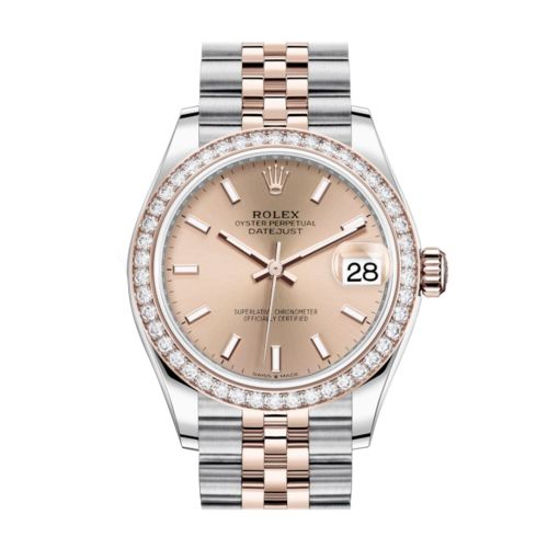 Rolex Datejust 31 Ros?? Dial Diamond Bezel Rose Gold Two Tone Jubilee Watch 278381RBR 278381