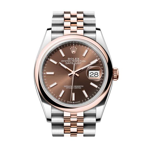 Rolex Datejust 36 Chocolate Dial Dome Rose Gold Two Tone Jubilee Watch 126201