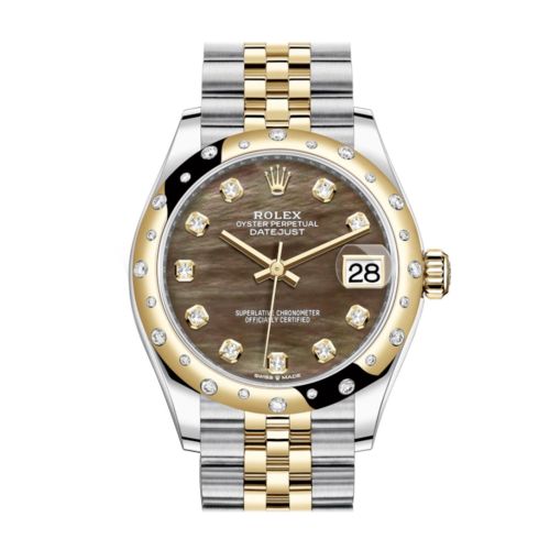 Rolex Datejust 31 Black mother-of-pearl diamonds Dial Diamond Bezel Jubilee Yellow Gold Two Tone Watch 278341RBR 278343