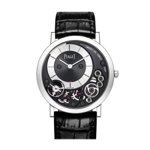 Piaget Altiplano Black and Silver Dial 18kt White Gold Black Leather Men's Watch G0A39111