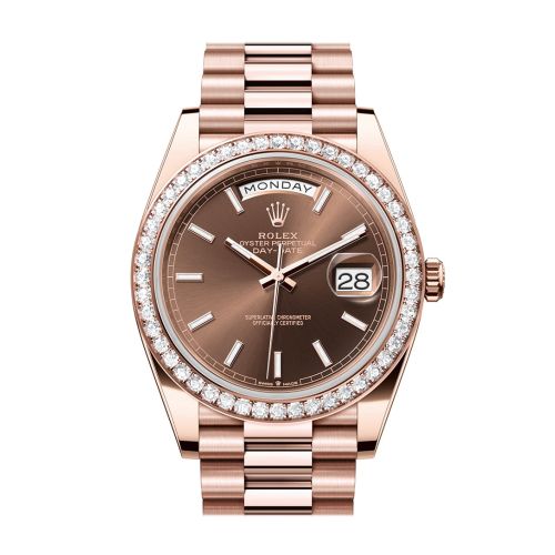 Rolex Day-Date 40 Chocolate Dial Diamond Bezel 18K Everose gold President Men's Watch 228345RBR