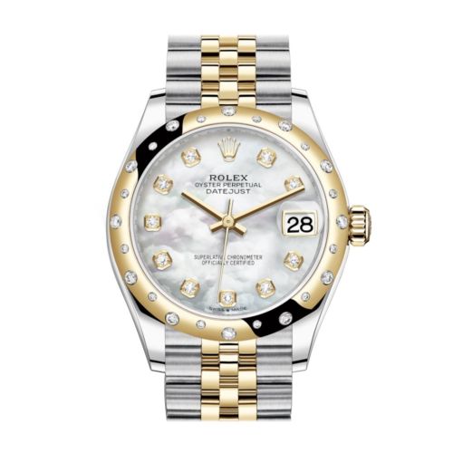 Rolex Datejust 31 White mother-of-pearl diamonds Dial Diamond Bezel Jubilee Yellow Gold Two Tone Watch 278341RBR 278343