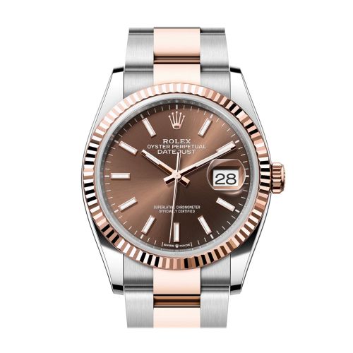 Rolex Datejust 36 Chocolate Dial Fluted Rose Gold Two Tone Oyster Watch 126231