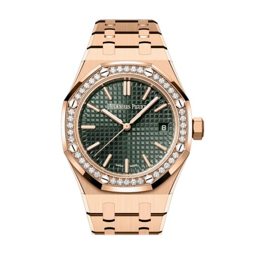 Audemars Piguet Royal Oak Khaki Green Dial Rose Gold Diamond Bezel Watch 15551OR.ZZ.1356OR.06