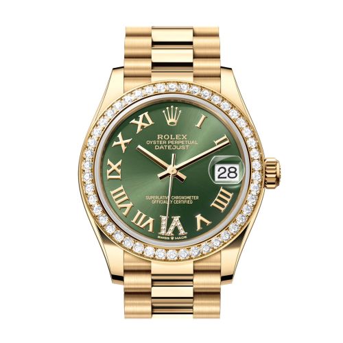 Rolex Datejust 31 Green Roman Diamond Dial Diamond Bezel Yellow Gold Ladies Watch 278288RBR 278288RBR-0024