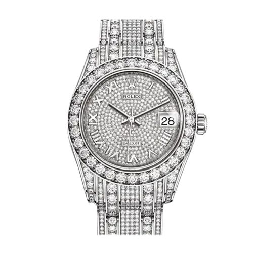 ROLEX Pearlmaster 34 Diamond Pave Dial Pearlmaster Bracelet White Gold Watch 81405RBR