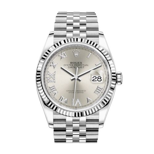 Rolex Datejust 36 Silver Roman VI and IX 24 Diamonds Dial Automatic Jubilee Watch 126234