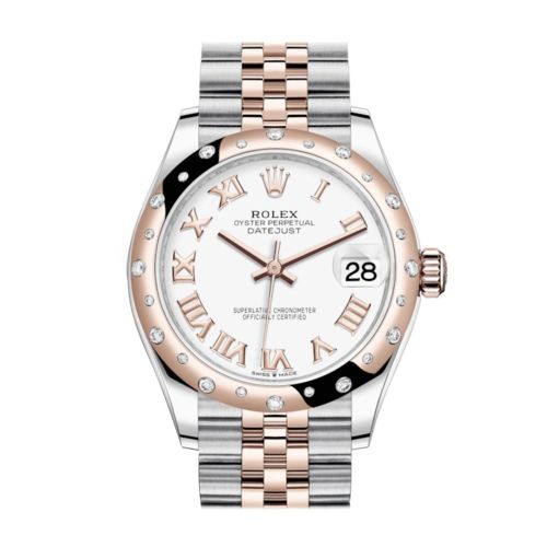 Rolex Datejust 31 White Roman Dial Diamond Bezel Jubilee Rose Gold Two Tone Watch 278341RBR 278341