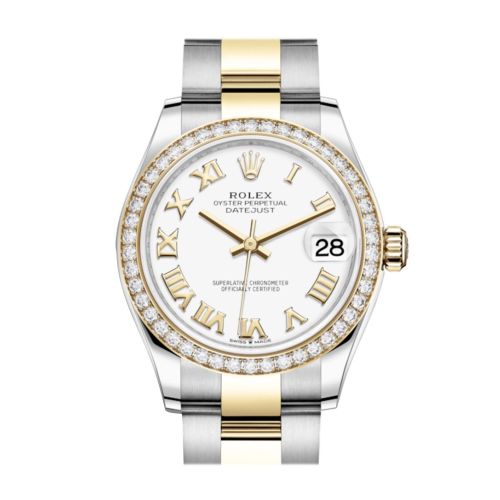 Rolex Datejust 31 White Roman Dial Diamond Bezel Yellow Gold Two Tone Watch 278383RBR 278383