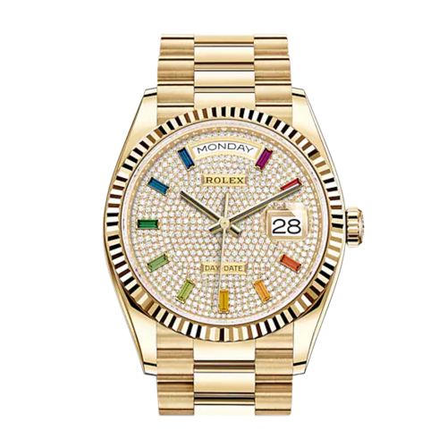 ROLEX Day-Date 36 Diamond-Paved Diamond Dial 18K Yellow Gold Watch 128238