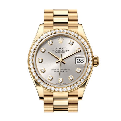 Rolex Datejust 31 Silver Diamond Dial Diamond Bezel Yellow Gold Ladies Watch 278288RBR 278288RBR-0028