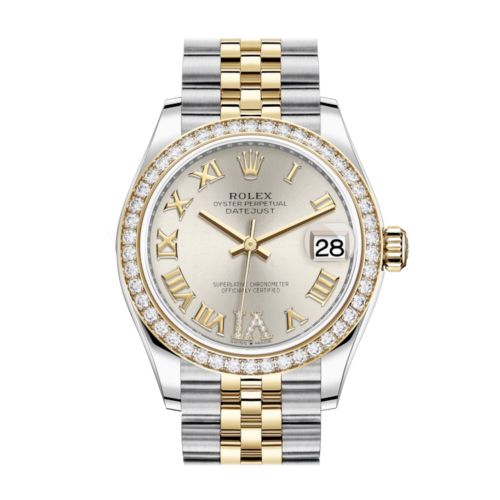 Rolex Datejust 31 Silver VI Diamonds Dial Diamond Bezel Yellow Gold Two Tone Jubilee Watch 278383RBR 278383