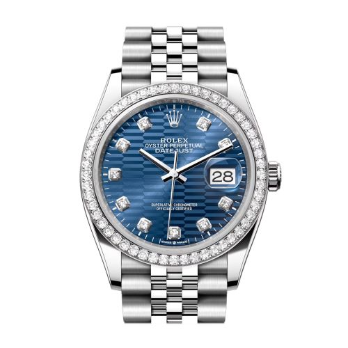 Rolex Datejust 36 Blue Fluted Motif Diamond Dial Diamond Bezel Jubilee Watch 126284RBR 126284RBR-0049