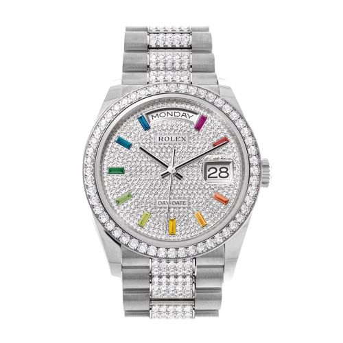 Rolex Day-Date 36 Diamond Paved Diamond Dial Diamond Bezel White Gold Diamond President Watch 128349RBR