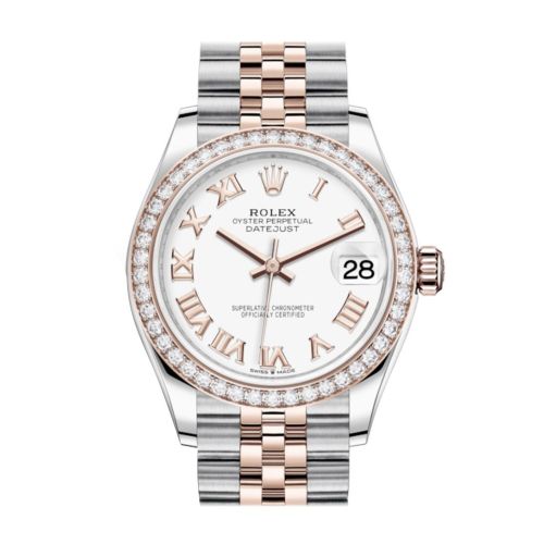 Rolex Datejust 31 White Dial Diamond Bezel Rose Gold Two Tone Jubilee Watch 278381RBR 278381