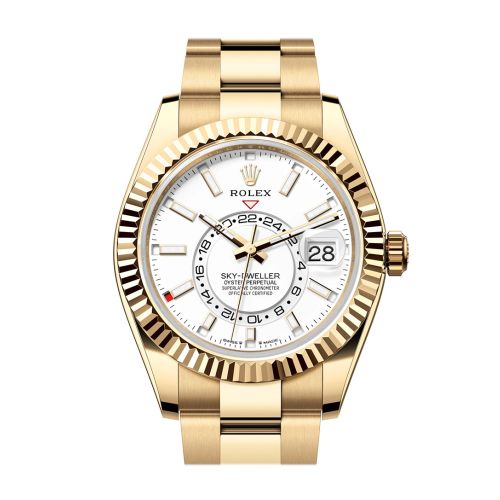 Rolex Sky Dweller 42 White Dial Yellow Gold Oyster Mens Watch 336938