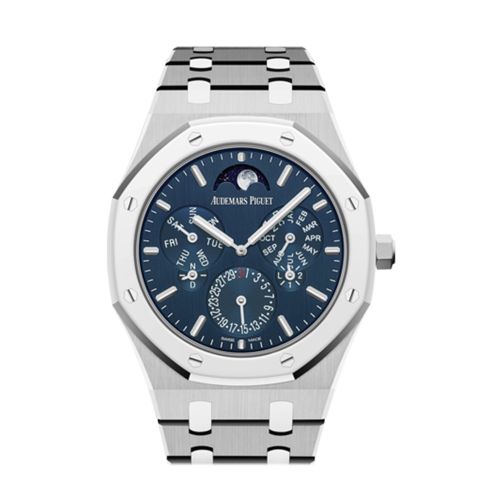 Audemars Piguet Royal Oak 41 Perpetual Calendar Ultra-Thin Titanium Blue Dial Platinum Bezel Titanium Watch 26586IP.OO.1240IP.01