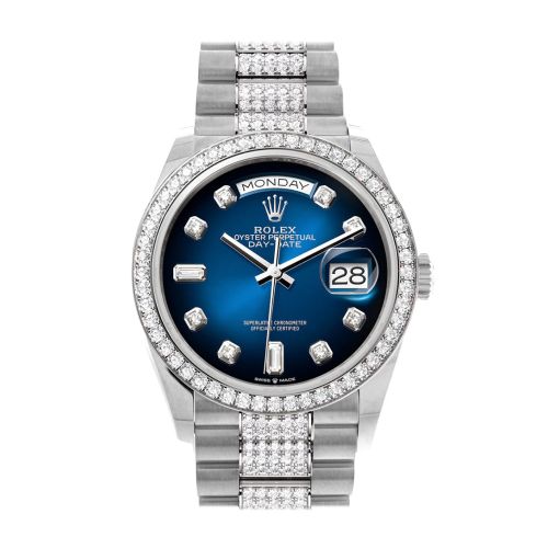 Rolex Day-Date 36 Blue ombré Diamond Dial Diamond Bezel White Gold Diamond President Watch 128349RBR