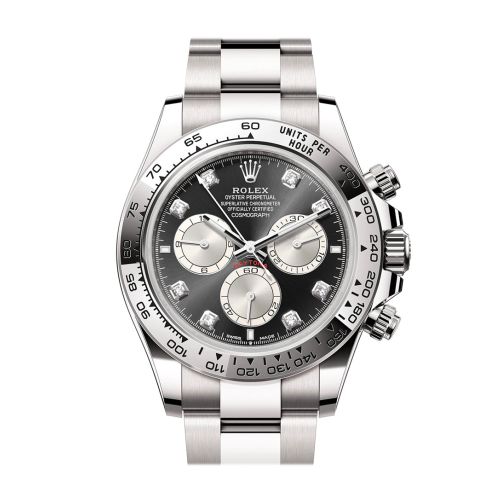 Rolex Daytona 40 Bright Black and Steel Diamond Dial Dial White Gold Mens Watch 126509