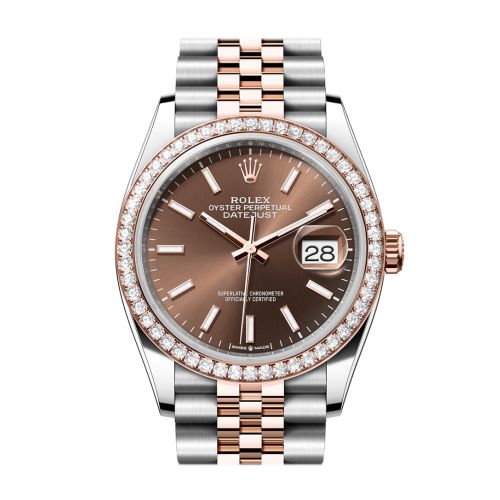 Rolex Datejust 36 Chocolate Dial Diamond Bezel Rose Gold Two Tone Jubilee Watch 126281RBR 126281 NP