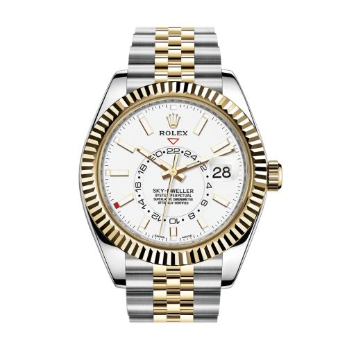 Rolex Sky Dweller White Dial 18K Yellow Gold Bezel Two Tone Jubilee  Men's Watch 326933