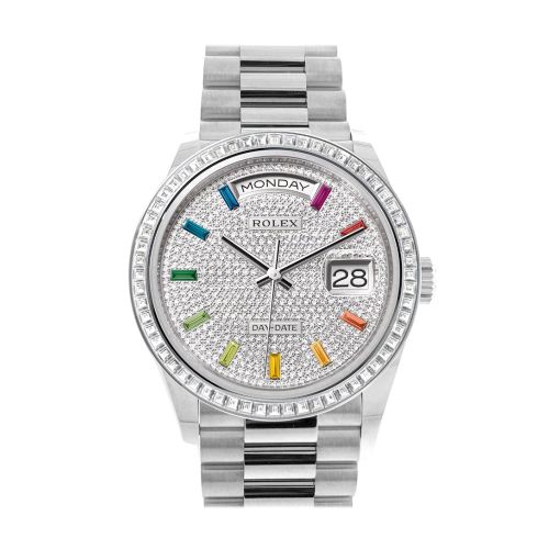 Rolex Day-Date 36 Diamond Paved Dial Diamond Bezel Platinum President Watch 128396TBR