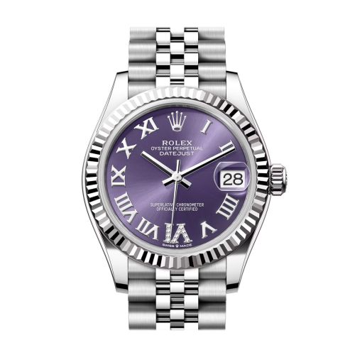 Rolex Datejust 31 Aubergine Dial Set Diamonds Roman Dial Fluted Bezel Jubilee Ladies Watch 278274 278274-0026