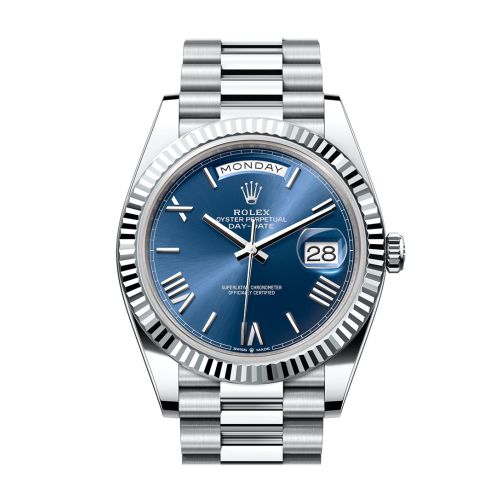 Rolex Day-Date 40 Blue Dial Fluted Bezel Platinum President Men's Watch 228236