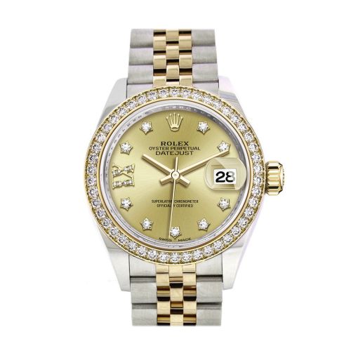 Rolex Datejust 28 Champagne Diamond Star Dial Diamond Bezel Yellow Gold Jubilee Ladies Watch 279383RBR 279383