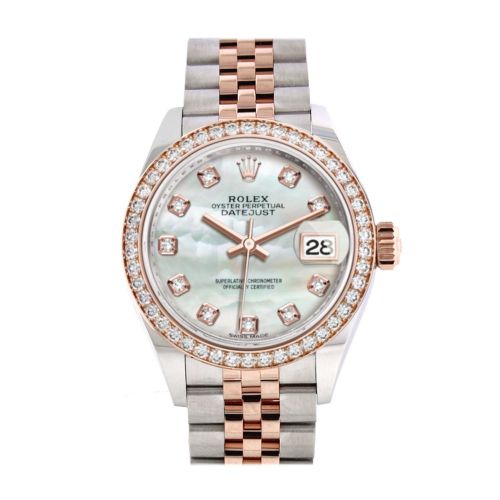 Rolex Datejust 28 Mother-of-pearl Diamonds Dial Diamond Bezel Rose Gold Two Tone Watch 279381RBR 279381