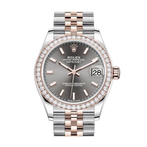 Rolex Datejust 31 Dark Rhodium Dial Diamond Bezel Rose Gold Two Tone Jubilee Watch 278381RBR 278381