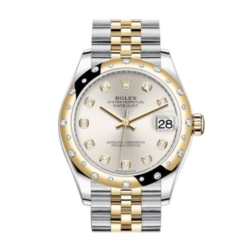 Rolex Datejust 31 Silver Diamonds Dial Diamond Bezel Jubilee Yellow Gold Two Tone Watch 278341RBR 278343 NP