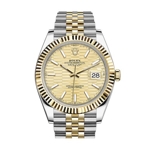 Rolex Datejust 41 Champagne Dial Fluted Bezel 18k Yellow Gold Jubilee Men's Watch 126333 126333-0022