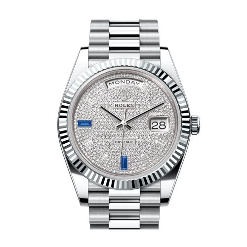 Rolex Day-Date 40 Diamond-Paved Dial Dial Fluted Bezel Platinum President Men's Watch 228236