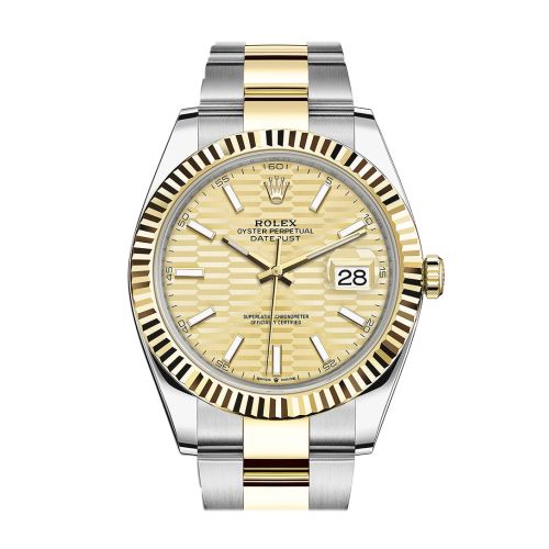 Rolex Datejust 41 Champagne Dial Fluted Bezel 18k Yellow Gold Oyster Men's Watch 126333 126333-0021