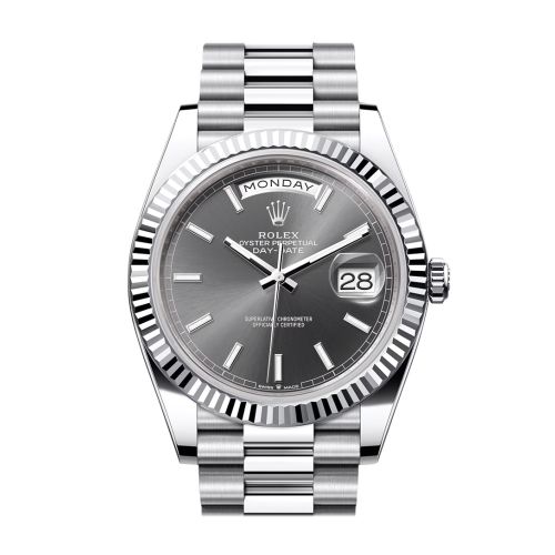 Rolex Day-Date 40 Slate Dial Fluted Bezel Platinum President Men's Watch 228236