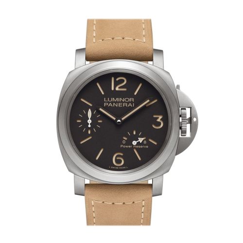 Panerai Luminor 8 Day Beige Leather Black Dial Watch PAM00797