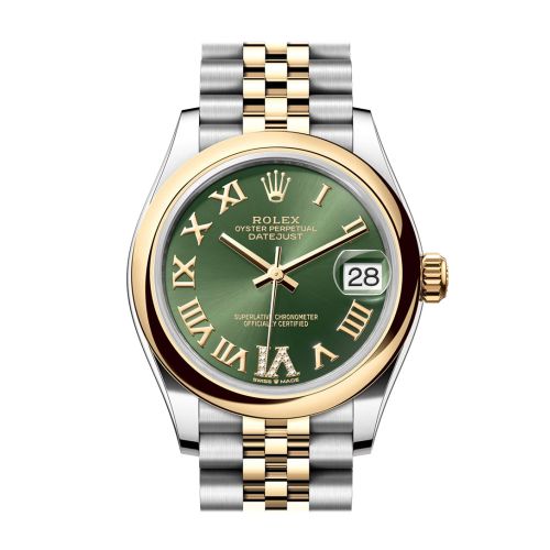 Rolex Datejust 31 Olive Green Roman diamond on 6 Dial Yellow Gold Steel Jubilee Ladies Watch 278243 278243-0016