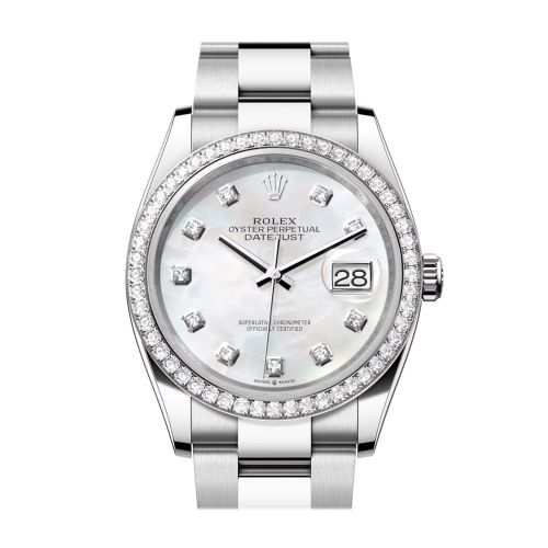 Rolex Datejust 36 White Mother of Pearl Diamond Dial Diamond Bezel Watch 126284RBR 126284RBR-0012