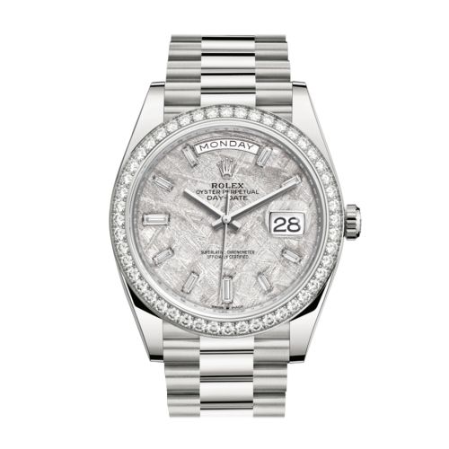 Rolex Day-Date 40 Meteorite Baguette Diamond Dial Diamond Bezel White Gold President Automatic Men's Watch 228349RBR 228349