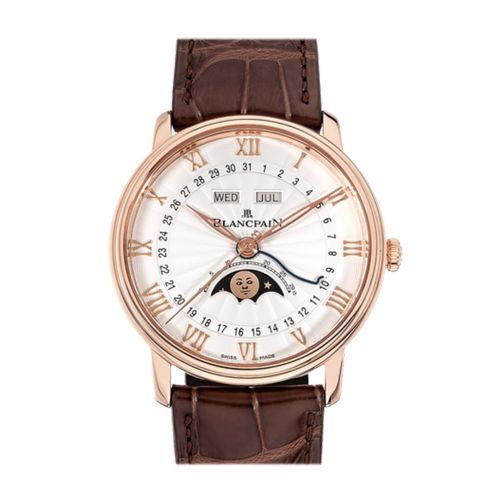 Blancpain Villeret Moonphase White Dial 18kt Rose Gold Brown Leather Men's Watch 6654-3642-55B