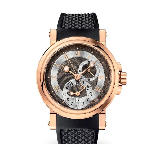 Breguet Marine Dual Time Black Dial Rose Gold Black Rubber Men's Watch 5857BRZ25ZU