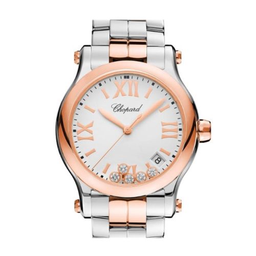 Chopard Happy Sport 36mm Quartz 18k Rose Gold Stainless Steel And Diamonds Watch 278582-6002