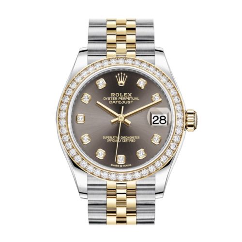 Rolex Datejust 31 Dark Grey Diamonds Dial Diamond Bezel Yellow Gold Two Tone Jubilee Watch 278383RBR 278383