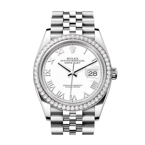 Rolex Datejust 36 White Roman Dial Diamond Bezel Jubilee Watch 126284RBR 126284RBR-0017