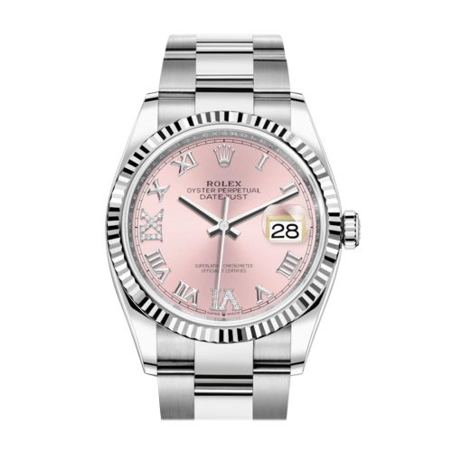 Rolex Datejust 36 Pink Roman VI and IX 24 Diamonds Dial Automatic Watch 126234