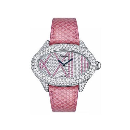 Chopard Montres Dame Cat Eye Diamond Dial Pink Lizard Skin Ladies Quartz Watch137146-1004