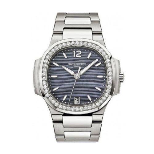 Patek Philippe Nautilus Blue Tinted Mother Of Pearl Dial Ladies Diamond Watch 7018/1A-010