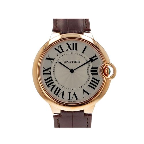 Cartier Ballon Bleu Extra Large Silver Dial 18kt Rose Gold Leather Men's Watch W6920054